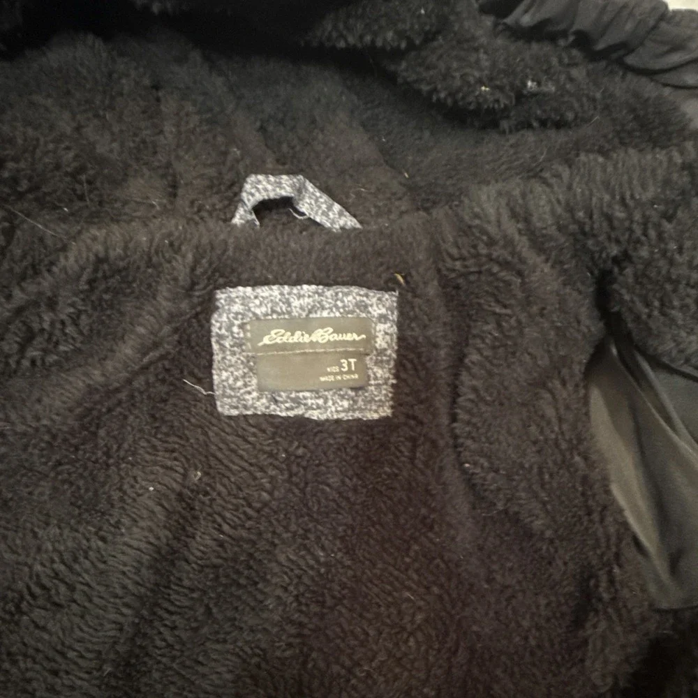 Eddie Bauer Toddler Hooded Puffer Jacket Black/Gray 3T Zip Lined